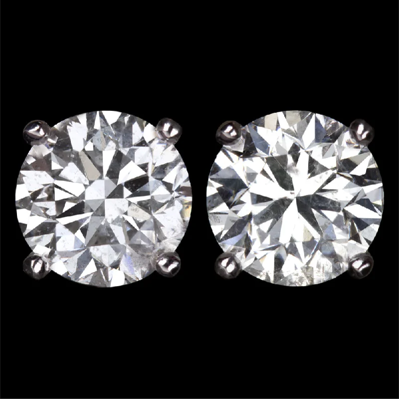 women’s vintage earrings-2.5 CARAT G-H SI VERY GOOD CUT DIAMOND STUD EARRINGS ROUND BRILLIANT WHITE GOLD