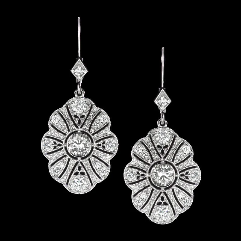 women’s chunky earrings-1.5ct NATURAL DIAMOND DANGLE EARRINGS VINTAGE STYLE DROP 14k WHITE GOLD