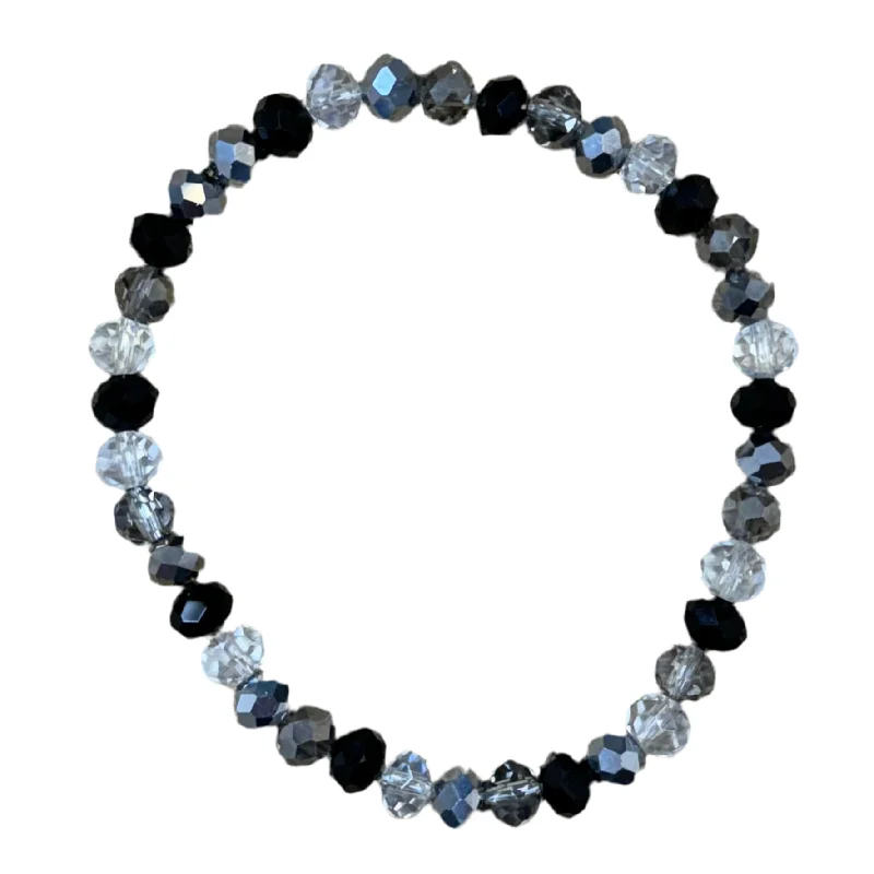 women’s delicate bangles-Black and Silver Mix Faceted Rondelle 6mm Bracelet