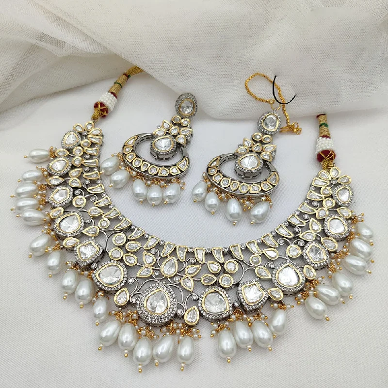 women’s elegant gemstone necklaces-Jewel Addiction Gold Plated Polki Kundan Necklace Set