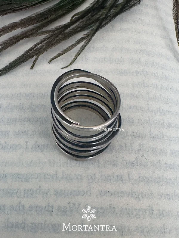 women’s handmade rings-Grey Color 925 Silver Tribal Ring - EK-SFRNG88SL925