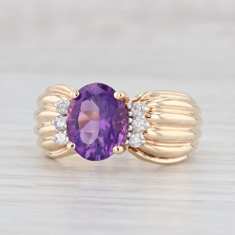 women’s square engagement rings-2.49ctw Oval Amethyst Diamond Ring 14k Yellow Gold Size 7