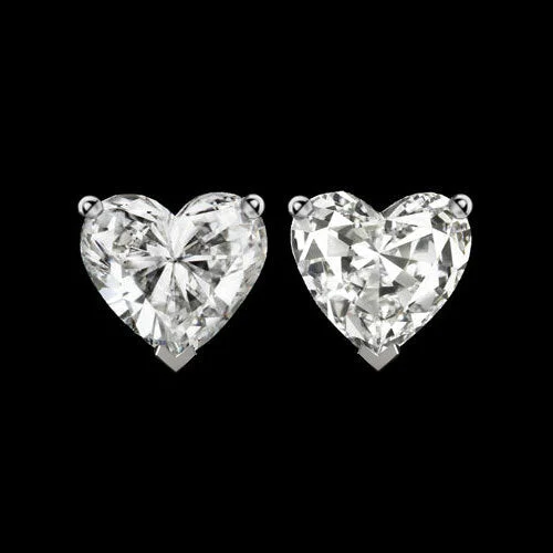 women’s festive earrings-HEART SHAPE DIAMOND STUD EARRINGS 0.38ct F VS1-SI1 14k WHITE GOLD CUTE EVERYDAY