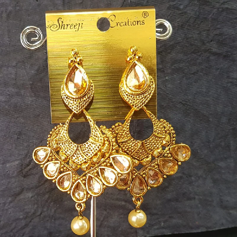 women’s pearl drop earrings-Shreeji Gold Plated Crystal  Stone Dangler Earrings