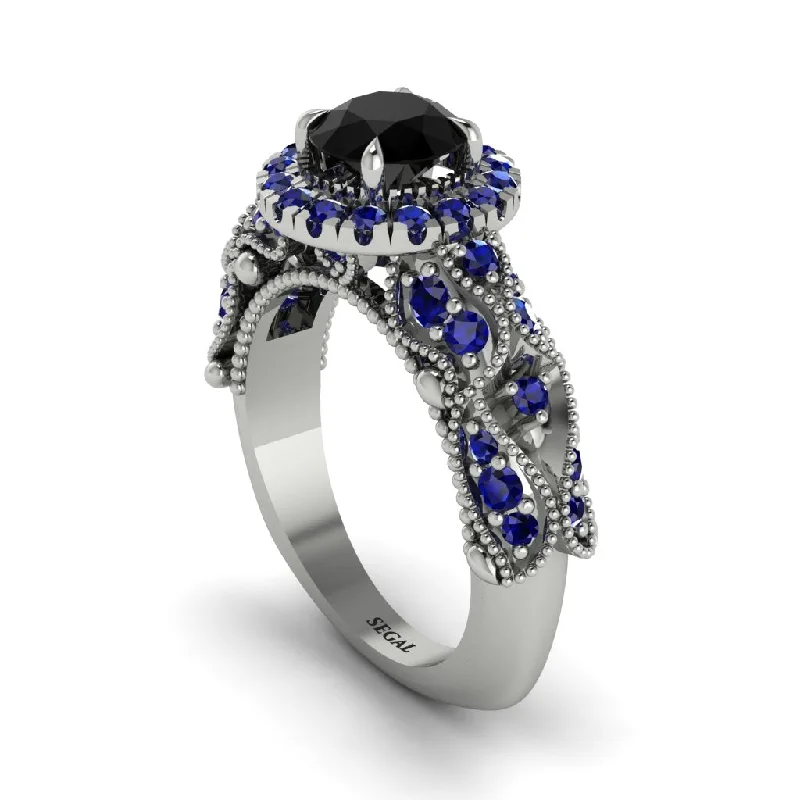 women’s halo engagement rings-Exclusive Halo Black Diamond Milgrain Engagement Ring - Kendra No. 69