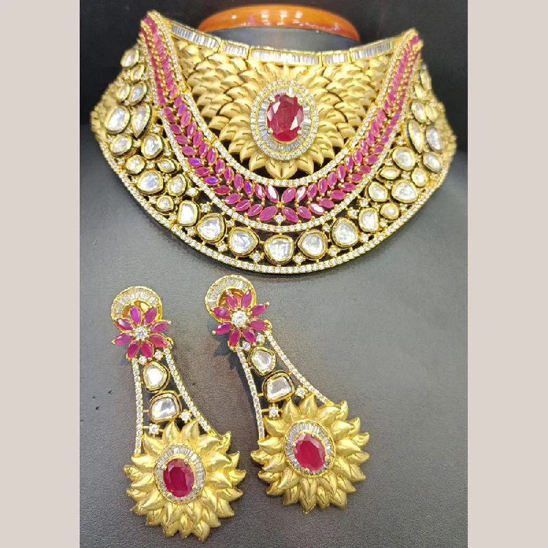 women’s pendant necklaces with diamonds-Jain Jewellers Gold Plated Kundan Choker Necklace Set