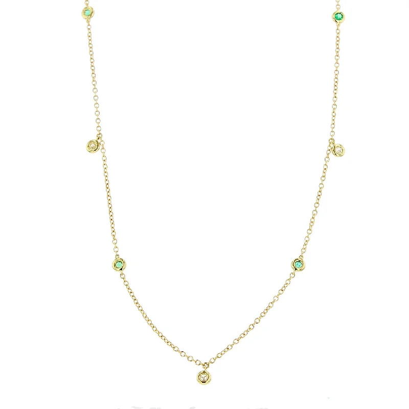 women’s rose gold necklaces-Emerald and Diamond Station Necklace