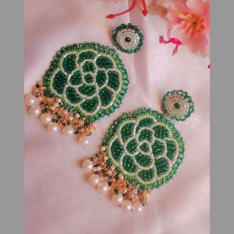 women’s diamond hoop earrings-Sanshray Handmade Green Embroidered Dangler Earrings