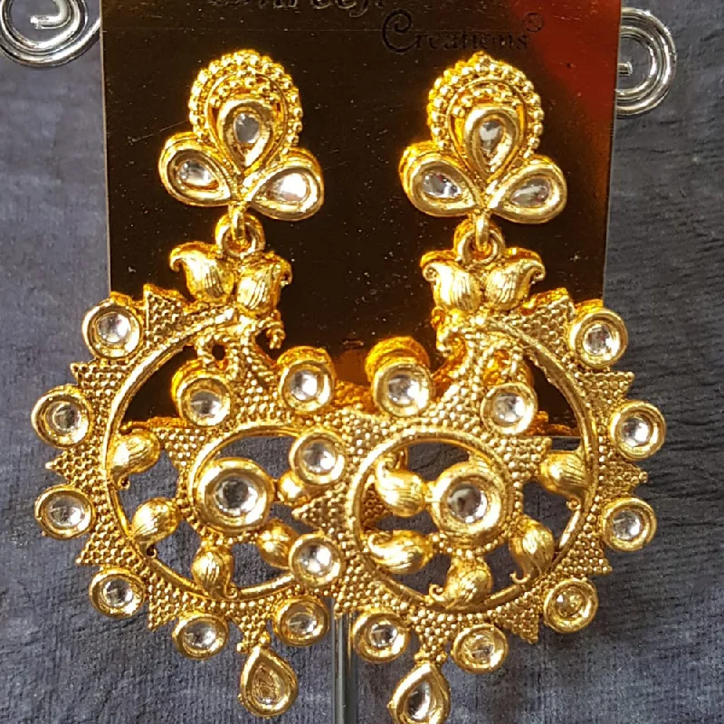 women’s long drop earrings-Shreeji Gold Plated Kundan  Stone Dangler Earrings