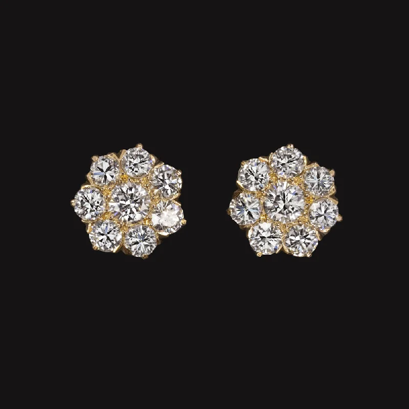 women’s drop earrings-1.64ct DIAMOND CLUSTER STUD EARRINGS E-F VS ROUND CUT 18k YELLOW GOLD ESTATE