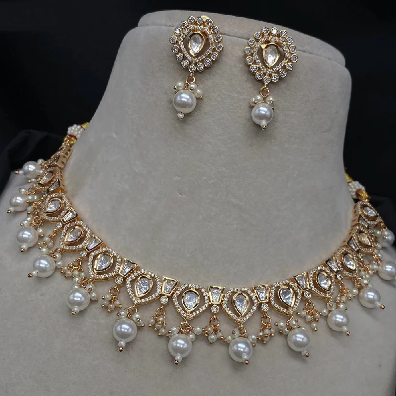 women’s simple gold necklaces-Amoliya Jewels Brass Polki Kundan Designer Necklace Set