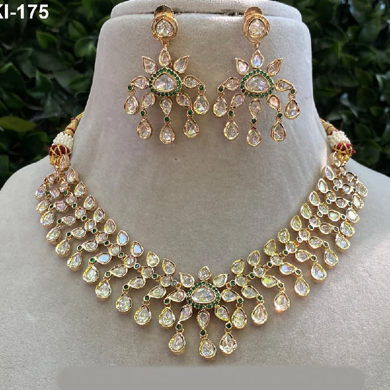 women’s anniversary necklaces-Amoliya Jewels Brass Polki Kundan Designer Necklace Set