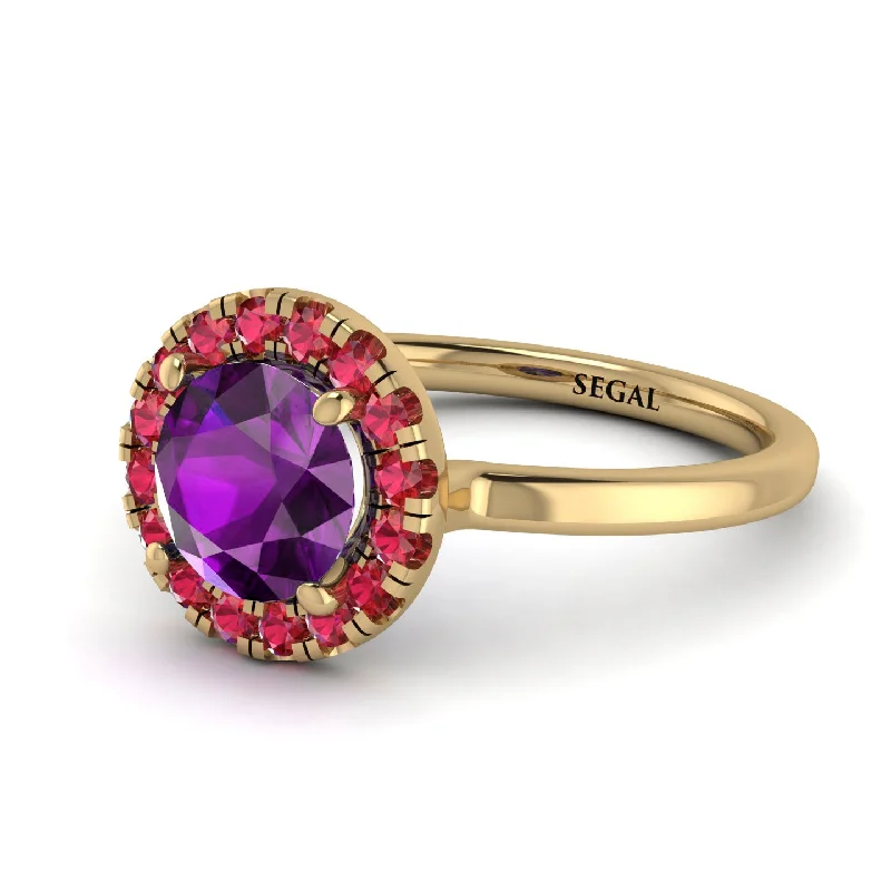 women’s rose gold engagement rings-1ct Round Amethyst Engagement Ring - Natalia No. 310