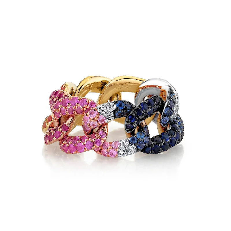 women’s luxury diamond rings-RAINBOW PAVE ESSENTIAL LINK RING