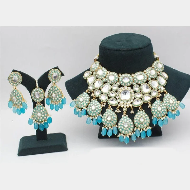 women’s silver pendant necklaces-Sai Fashion Gold Plated Kundan And Beads Necklace Set