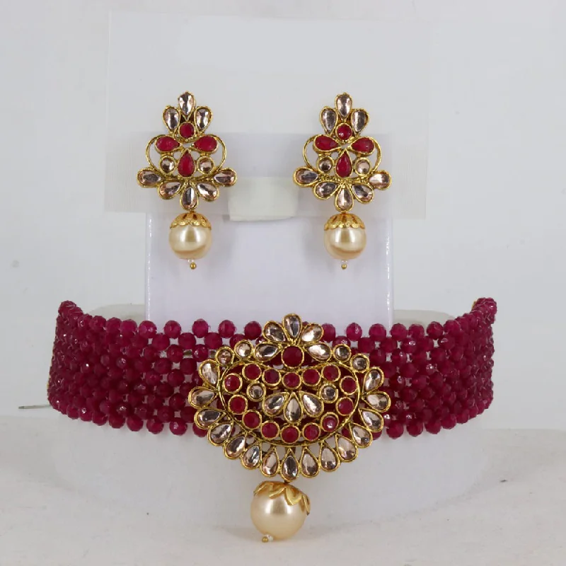 women’s colorful necklaces-Corbeda Fashion Gold Plated Kundan And Pearl Choker Necklace Set