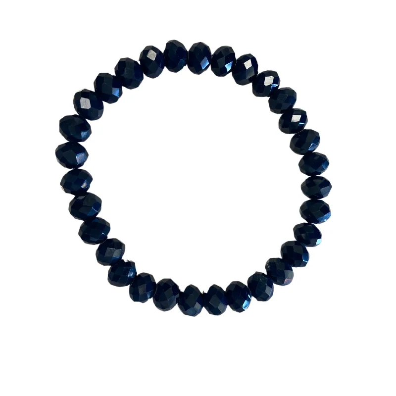 women’s boho bracelets-Cool Navy Faceted Rondelle 8mm Bracelet