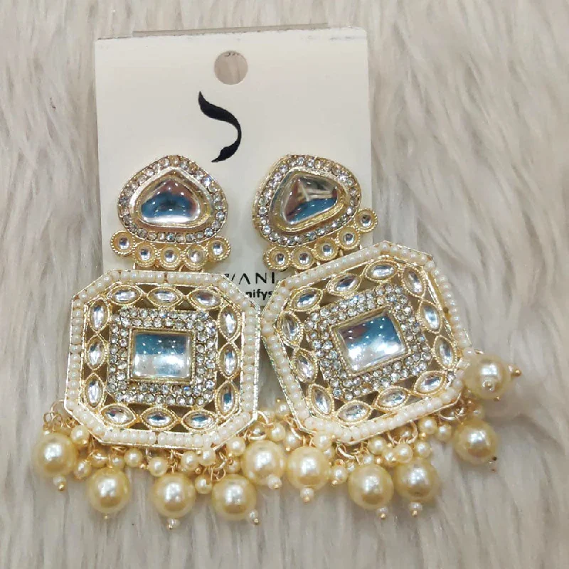 women’s gold statement earrings-Dhwani Gold Plated Austrian Stone And Pearl Dangler Earrings