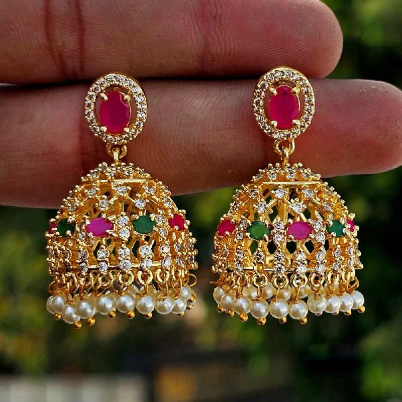 women’s oval earrings-H K Fashion Gold Plated Austrian Stone Jhumki Earrings