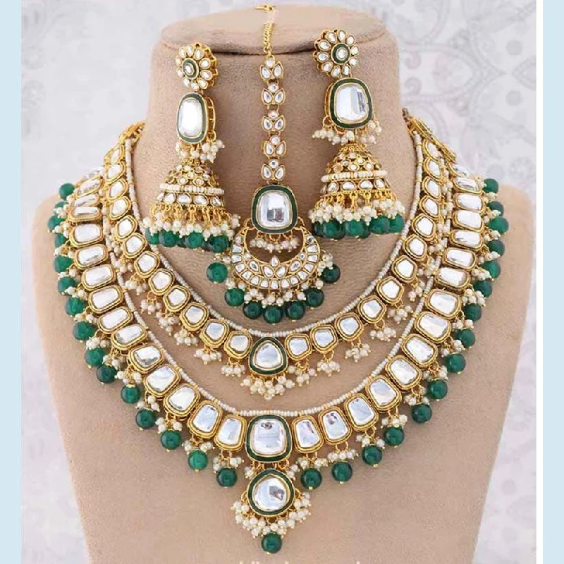 women’s elegant necklaces-India Art Gold Plated Kundan Stone And Pearls Necklace Set