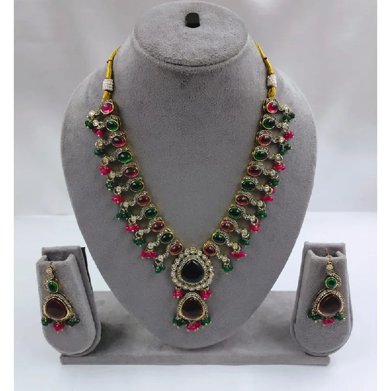 women’s wedding jewelry necklaces-Akruti Collection Gold Plated Crystal Stone And Beads Necklace Set