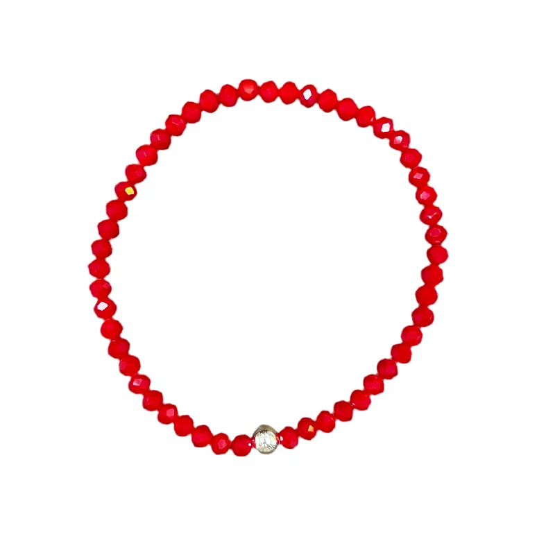 women’s anniversary bracelets-Scarlet Poppy Faceted Rondelle 4mm Bracelet