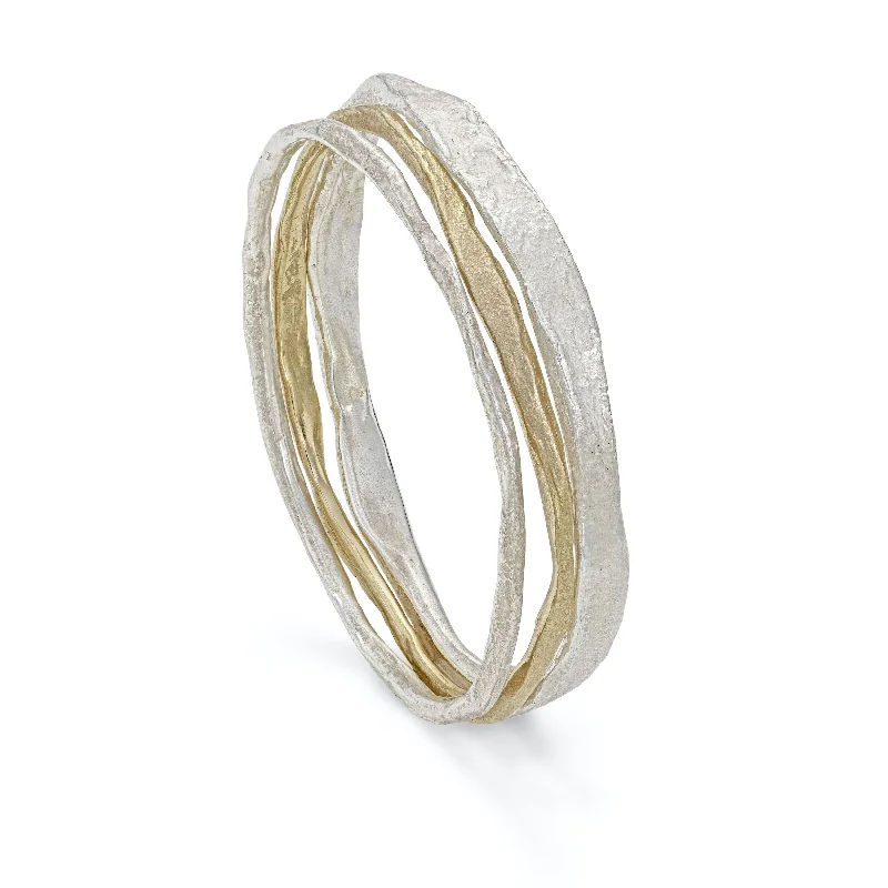 women’s wedding bangles-Strata Bangle Stack with Gold and Silver