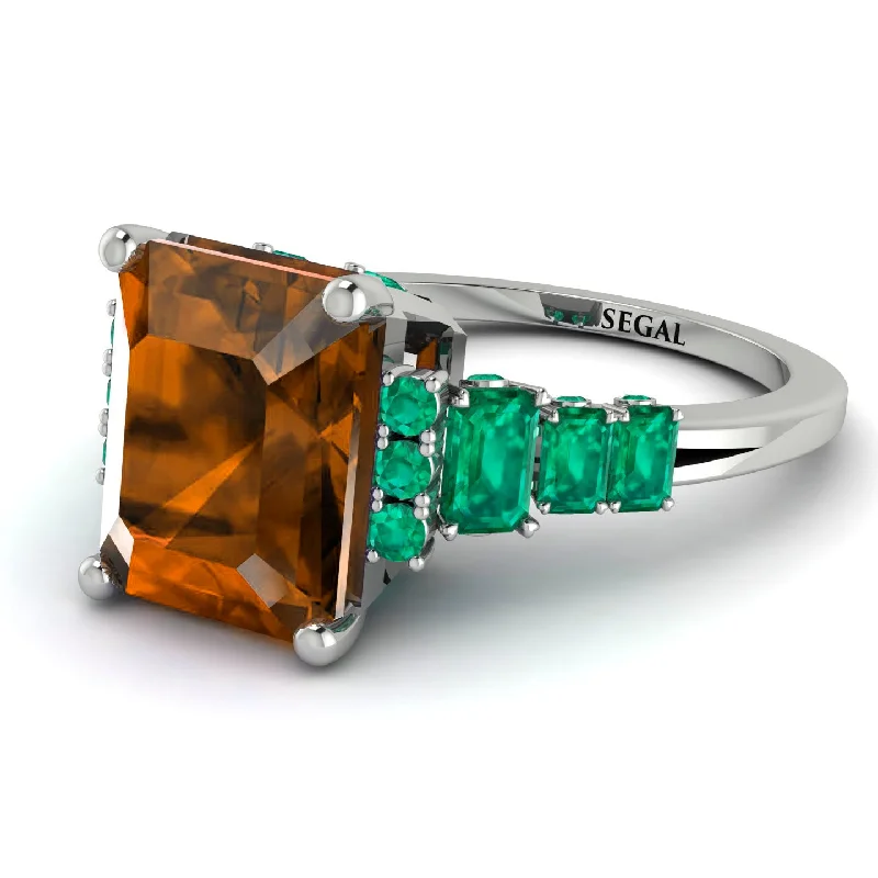 women’s emerald and diamond engagement rings-Emerald Cut Brown Diamond Ring Hidden Round Diamonds - Sawyer No. 1106