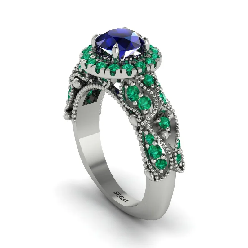 women’s two-tone engagement rings-Exclusive Halo Sapphire Milgrain Engagement Ring - Kendra No. 30