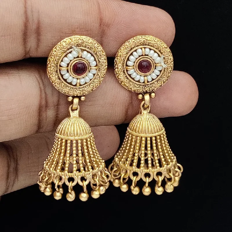 women’s anniversary earrings-Jewel Addiction Copper Rajwadi Finish Pota Stone Jhumki Earrings