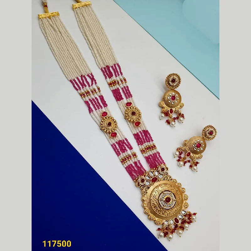 women’s fine gold necklaces-Padmawati Bangles Gold Plated Pearl Long Necklace Set