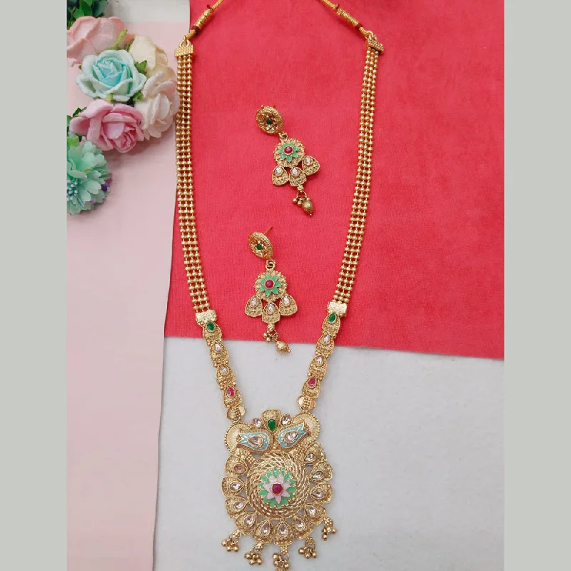 women’s heart pendant necklaces-Manisha Jewellery Gold Plated Pota And Meenakari Long Necklace Set