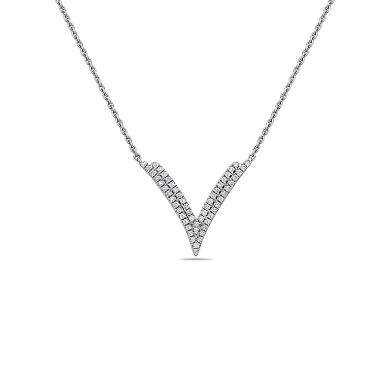 women’s affordable necklaces-Double V Diamond Pendant Necklace