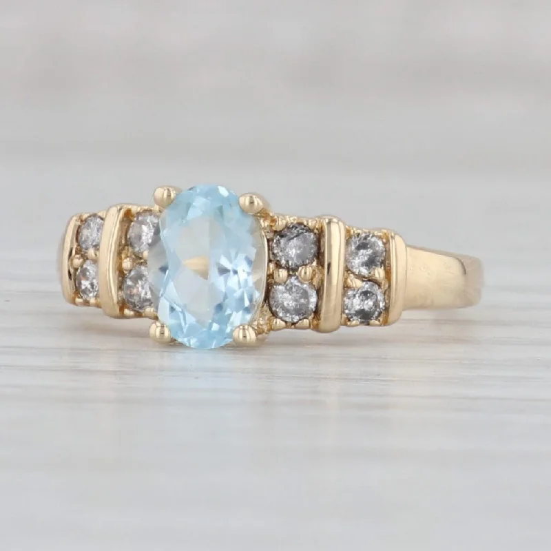 women’s oval diamond engagement rings-1.25ctw Oval Blue Topaz Diamond Ring 14k Yellow Gold Size 6.25