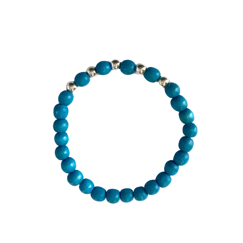 women’s crystal bracelets-Kenley Sterling Silver Macaw Blue Wood 6mm Bracelet