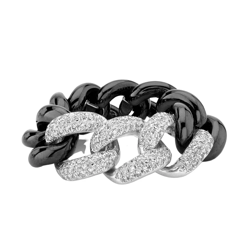 women’s ruby rings-READY TO SHIP TRIPLE PAVE BLACK CERAMIC ESSENTIAL LINK RING