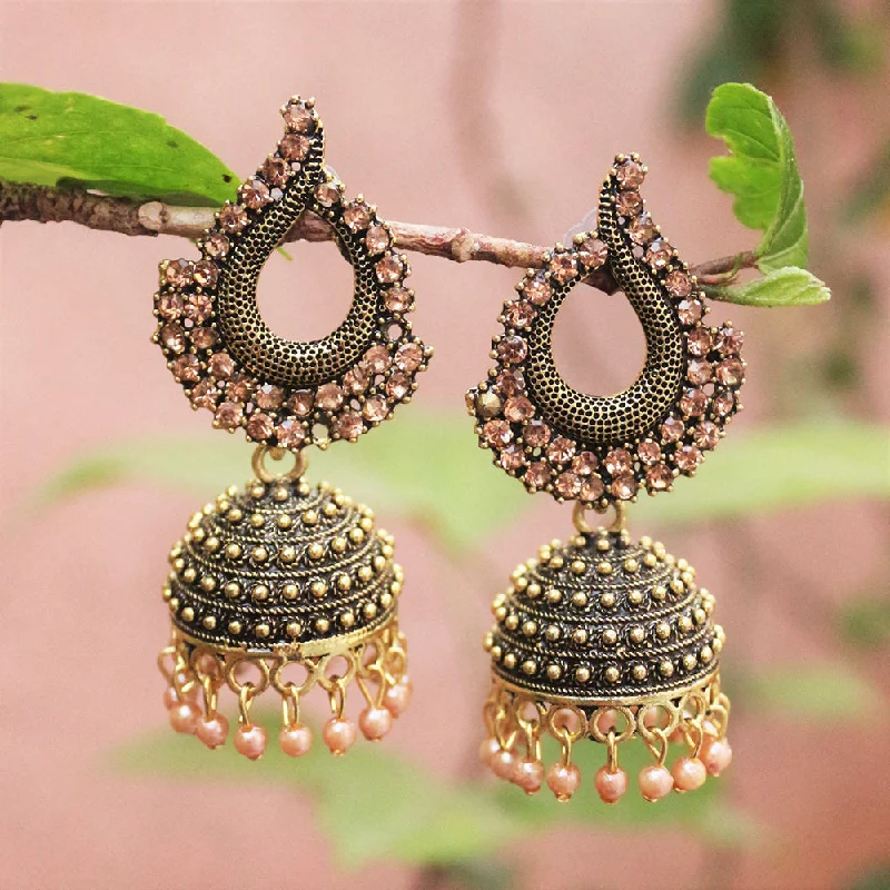 women’s double stud earrings-H K Fashion Antique Gold Austrian Stone And Beads Jhumki Earrings