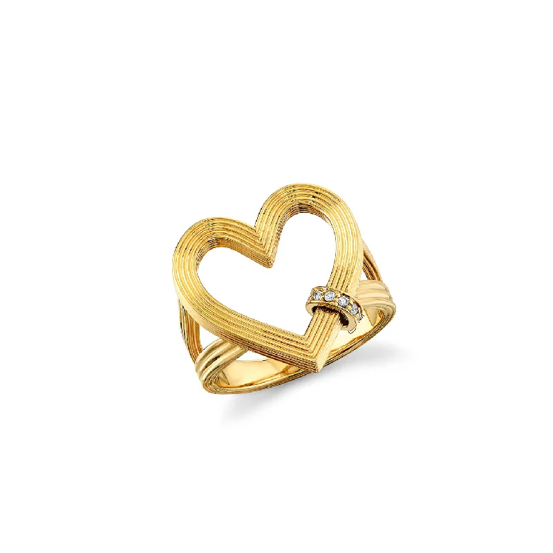 women’s birthstone engagement rings-Gold & Diamond Fluted Heart Ring