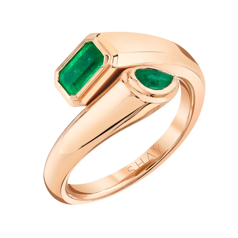 women’s rose gold engagement rings-EMERALD BYPASS PINKY RING