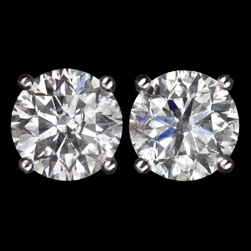 women’s small stud earrings-2.05ct VERY GOOD CUT NATURAL DIAMOND STUD EARRINGS ROUND WHITE GOLD 2 CARAT 2ct