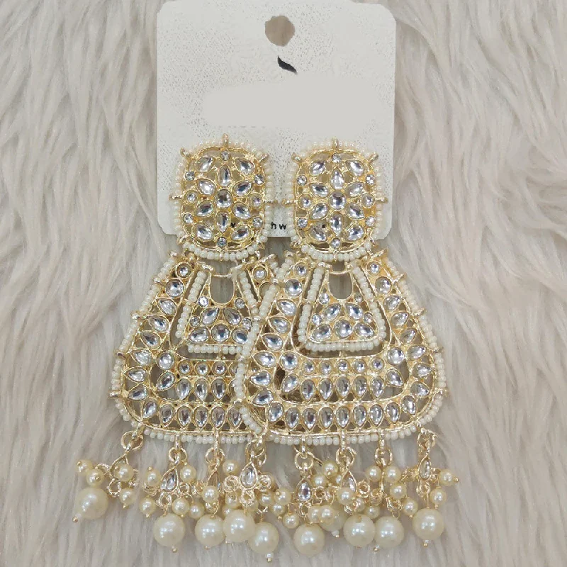 women’s diamond earrings-Dhwani Gold Plated Kundan Stone And Pearl Dangler Earrings