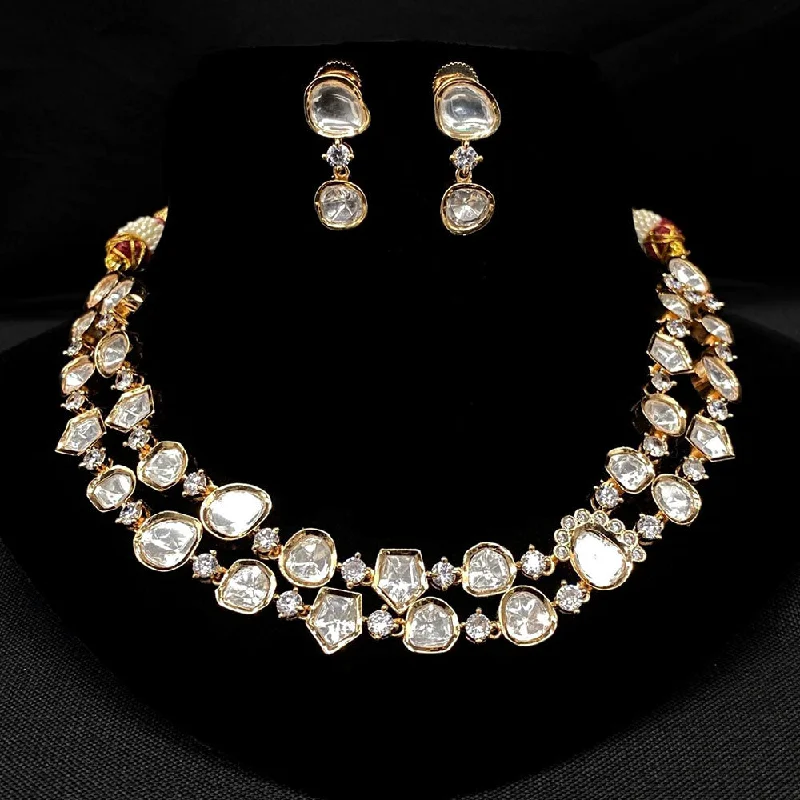 women’s simple chain necklaces-Royal Kundan Jewellery Gold Plated Polki Kundan Necklace Set