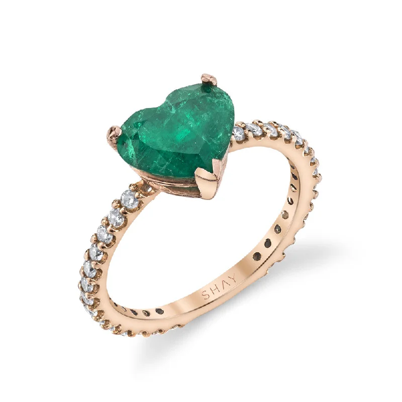 women’s ring sets-READY TO SHIP EMERALD HEART PINKY RING