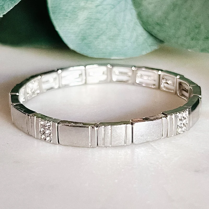 women’s leather bracelets-Silver Pave Chunky Tile Bracelet