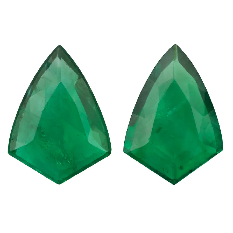 women’s festive earrings-3.5ct NATURAL EMERALD PAIR STUD EARRINGS SHIELD SHAPE CUT LOOSE MATCHING PAIR