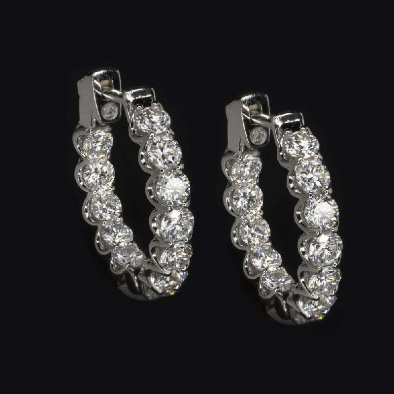 women’s silver hoop earrings-2.57ct LAB CREATED DIAMOND HUGGIE HOOP EARRINGS 16mm IN & OUT 14k WHITE GOLD