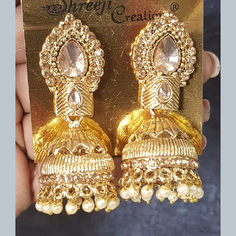 women’s leaf earrings-Shreeji Gold Plated Crystal Stone Jhumki Earrings