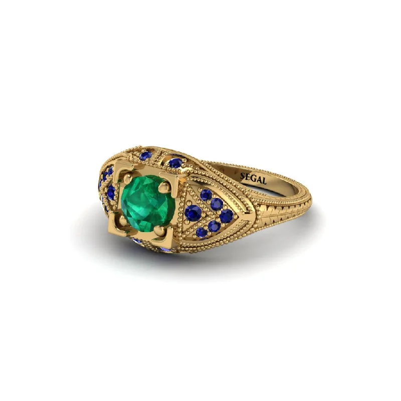 women’s engagement rings with matching bands-Round Emerald Filigree Art Deco Vintage Engagement Ring - Bree No. 64