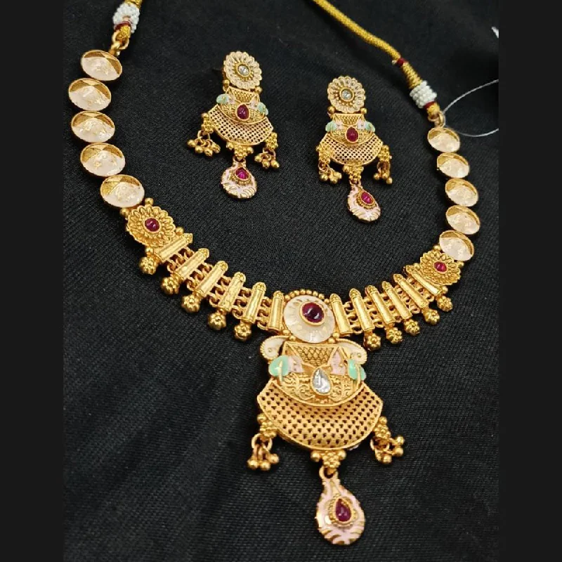 women’s statement gold necklaces-Padmawati Bangles Gold Plated Pota Stone And Pearls Meenakari Necklace Set