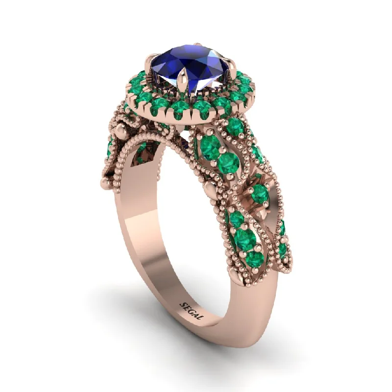 women’s bridal engagement rings-Exclusive Halo Sapphire Milgrain Engagement Ring - Kendra No. 29